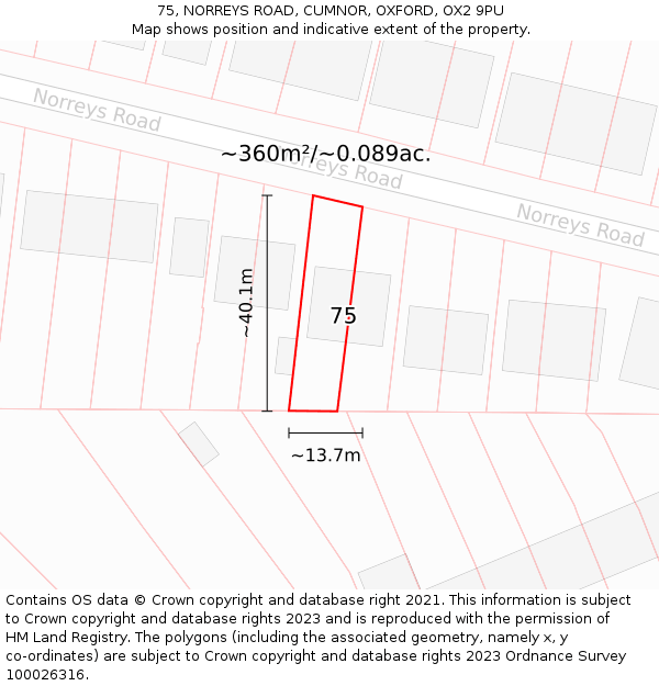 75, NORREYS ROAD, CUMNOR, OXFORD, OX2 9PU: Plot and title map