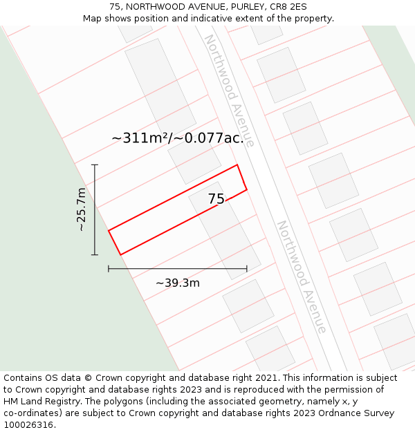 75, NORTHWOOD AVENUE, PURLEY, CR8 2ES: Plot and title map