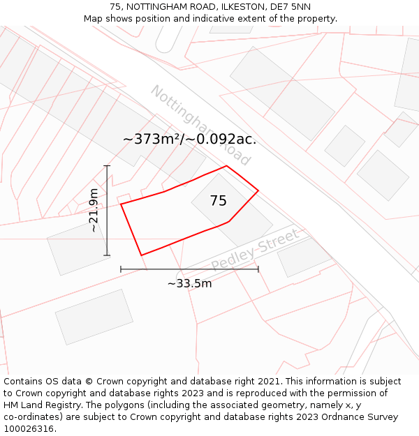 75, NOTTINGHAM ROAD, ILKESTON, DE7 5NN: Plot and title map