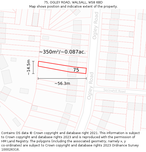 75, OGLEY ROAD, WALSALL, WS8 6BD: Plot and title map