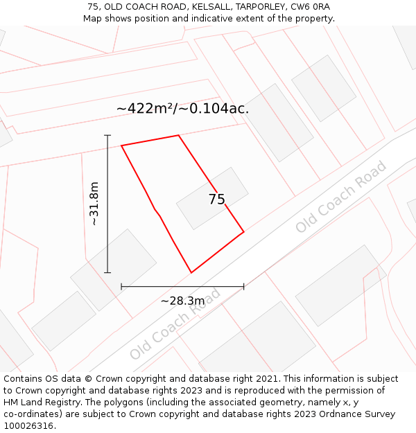 75, OLD COACH ROAD, KELSALL, TARPORLEY, CW6 0RA: Plot and title map