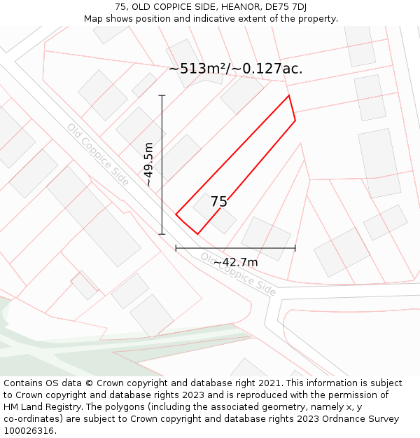 75, OLD COPPICE SIDE, HEANOR, DE75 7DJ: Plot and title map