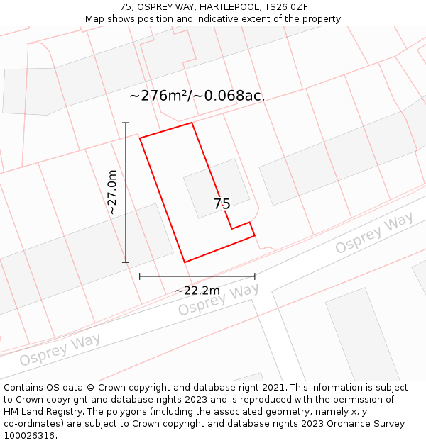 75, OSPREY WAY, HARTLEPOOL, TS26 0ZF: Plot and title map