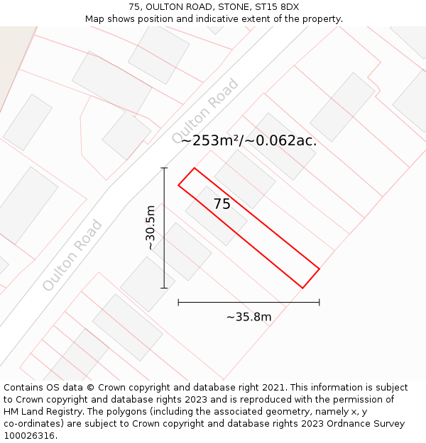 75, OULTON ROAD, STONE, ST15 8DX: Plot and title map