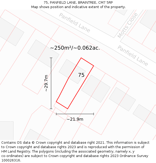 75, PANFIELD LANE, BRAINTREE, CM7 5RP: Plot and title map