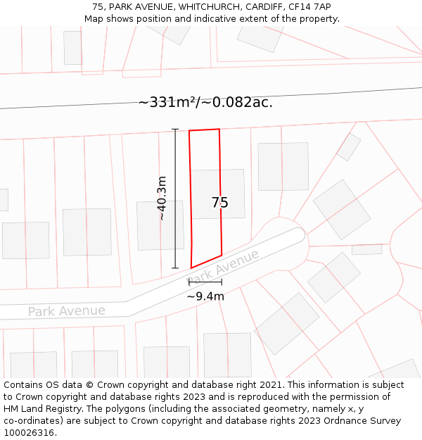 75, PARK AVENUE, WHITCHURCH, CARDIFF, CF14 7AP: Plot and title map