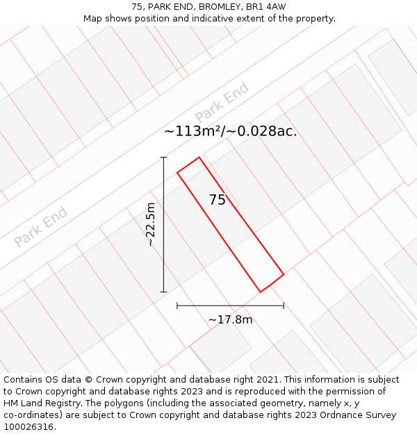 75, PARK END, BROMLEY, BR1 4AW: Plot and title map