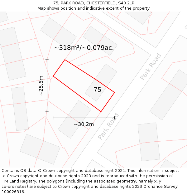 75, PARK ROAD, CHESTERFIELD, S40 2LP: Plot and title map