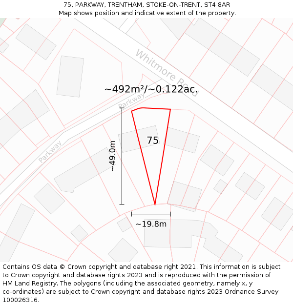 75, PARKWAY, TRENTHAM, STOKE-ON-TRENT, ST4 8AR: Plot and title map