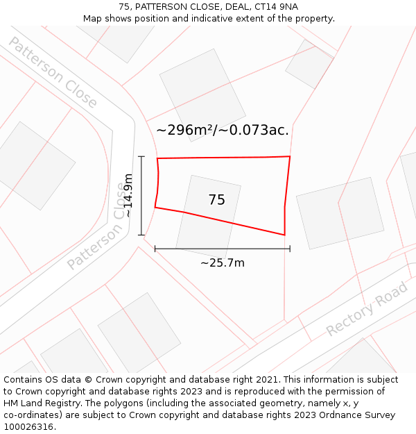 75, PATTERSON CLOSE, DEAL, CT14 9NA: Plot and title map