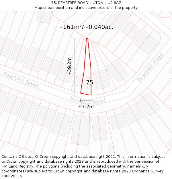 75, PEARTREE ROAD, LUTON, LU2 8AZ: Plot and title map
