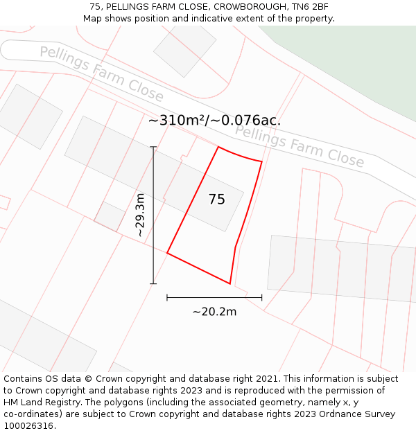 75, PELLINGS FARM CLOSE, CROWBOROUGH, TN6 2BF: Plot and title map