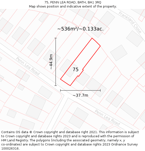 75, PENN LEA ROAD, BATH, BA1 3RQ: Plot and title map