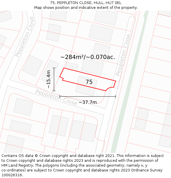 75, PEPPLETON CLOSE, HULL, HU7 0EL: Plot and title map