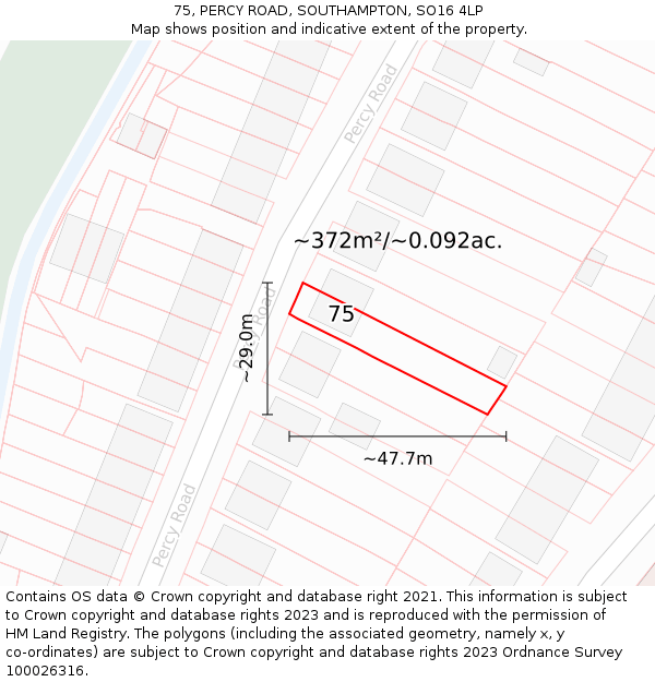 75, PERCY ROAD, SOUTHAMPTON, SO16 4LP: Plot and title map