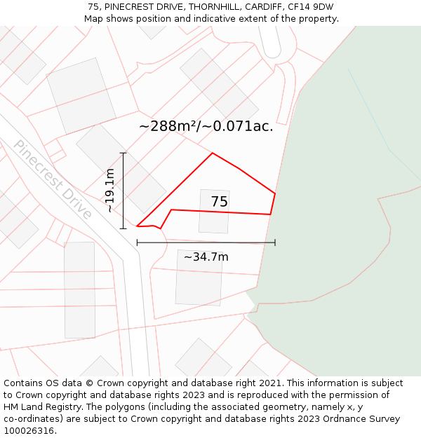 75, PINECREST DRIVE, THORNHILL, CARDIFF, CF14 9DW: Plot and title map