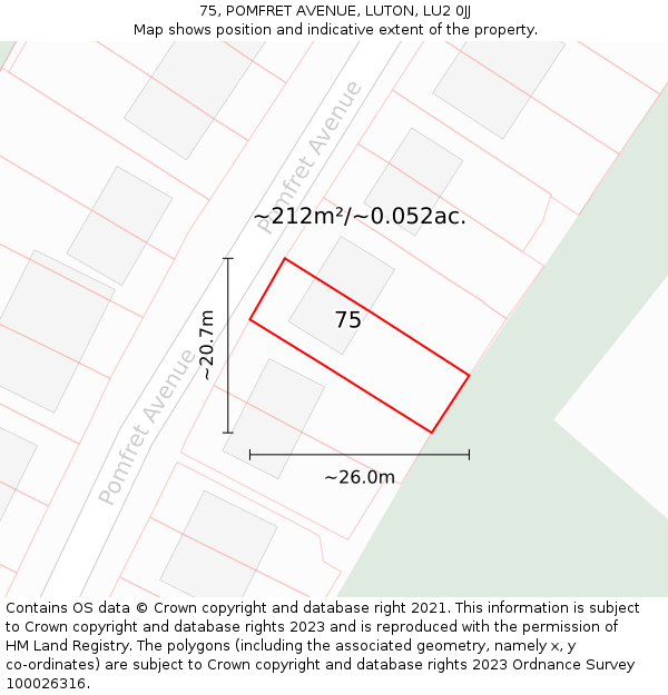 75, POMFRET AVENUE, LUTON, LU2 0JJ: Plot and title map