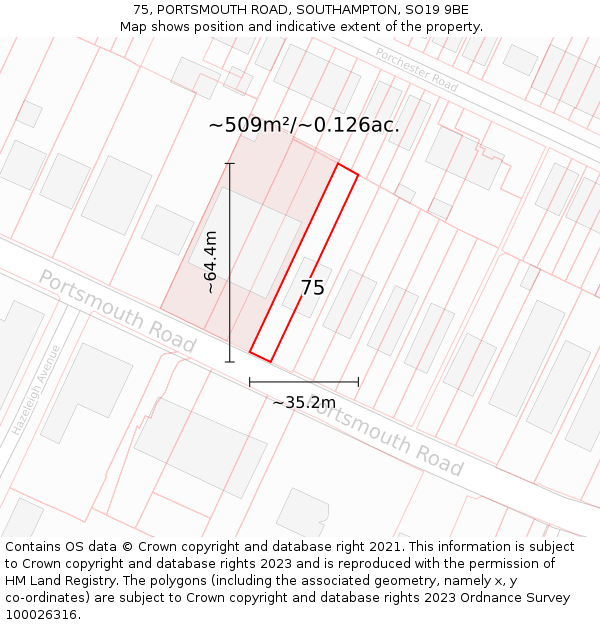 75, PORTSMOUTH ROAD, SOUTHAMPTON, SO19 9BE: Plot and title map