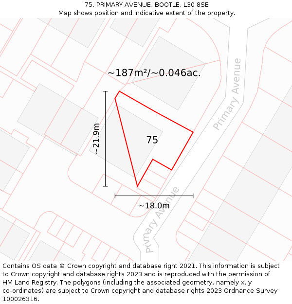 75, PRIMARY AVENUE, BOOTLE, L30 8SE: Plot and title map