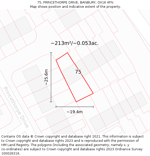 75, PRINCETHORPE DRIVE, BANBURY, OX16 4FN: Plot and title map