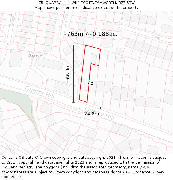75, QUARRY HILL, WILNECOTE, TAMWORTH, B77 5BW: Plot and title map