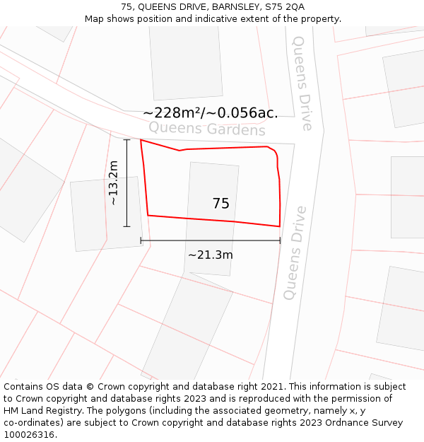 75, QUEENS DRIVE, BARNSLEY, S75 2QA: Plot and title map