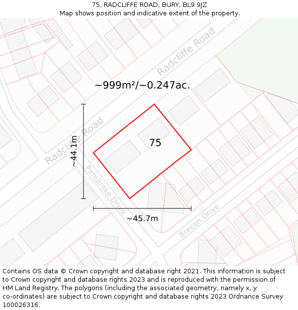 75, RADCLIFFE ROAD, BURY, BL9 9JZ: Plot and title map