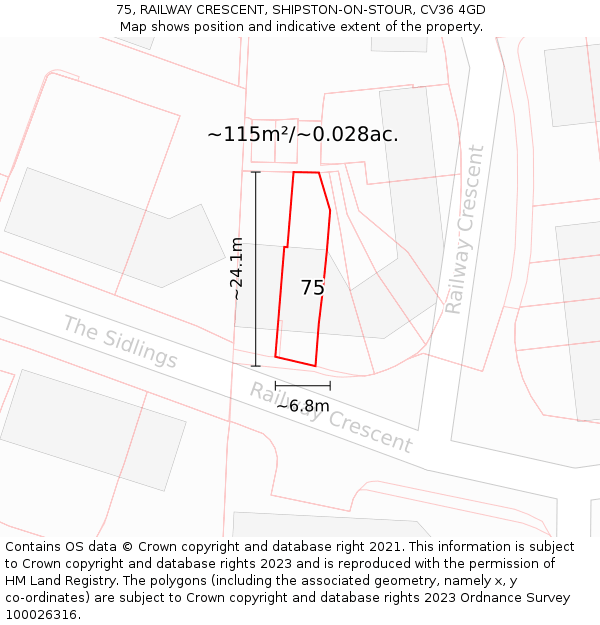 75, RAILWAY CRESCENT, SHIPSTON-ON-STOUR, CV36 4GD: Plot and title map