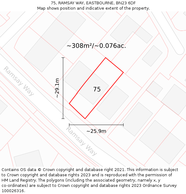 75, RAMSAY WAY, EASTBOURNE, BN23 6DF: Plot and title map