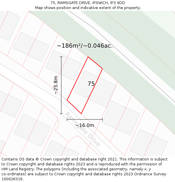 75, RAMSGATE DRIVE, IPSWICH, IP3 9DD: Plot and title map