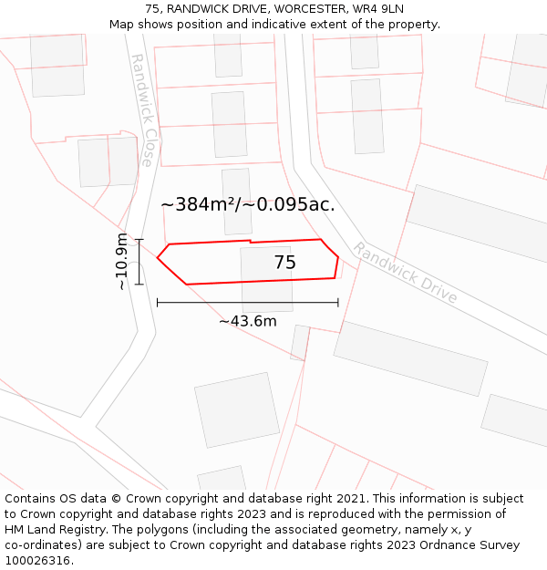 75, RANDWICK DRIVE, WORCESTER, WR4 9LN: Plot and title map
