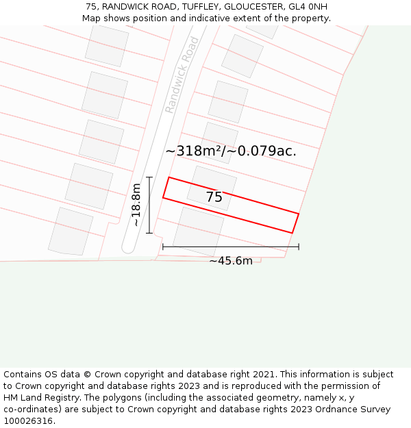 75, RANDWICK ROAD, TUFFLEY, GLOUCESTER, GL4 0NH: Plot and title map