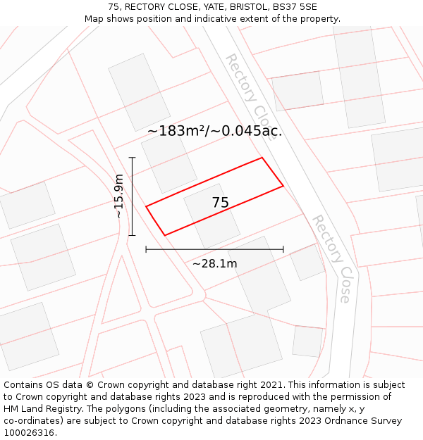75, RECTORY CLOSE, YATE, BRISTOL, BS37 5SE: Plot and title map