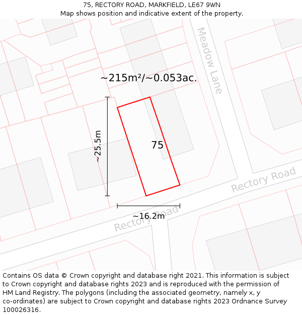 75, RECTORY ROAD, MARKFIELD, LE67 9WN: Plot and title map