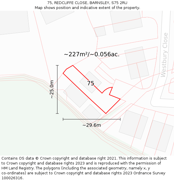 75, REDCLIFFE CLOSE, BARNSLEY, S75 2RU: Plot and title map