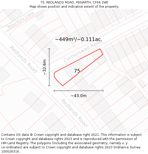 75, REDLANDS ROAD, PENARTH, CF64 2WE: Plot and title map