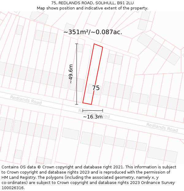 75, REDLANDS ROAD, SOLIHULL, B91 2LU: Plot and title map