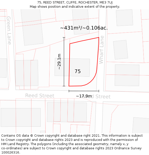 75, REED STREET, CLIFFE, ROCHESTER, ME3 7UJ: Plot and title map