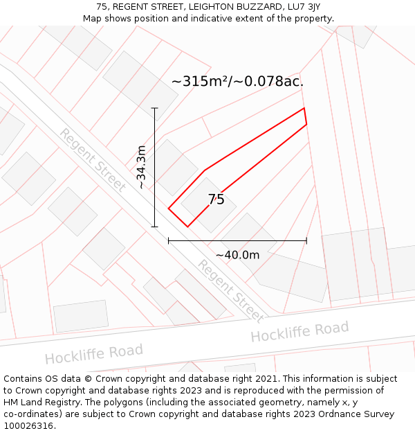 75, REGENT STREET, LEIGHTON BUZZARD, LU7 3JY: Plot and title map