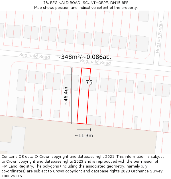 75, REGINALD ROAD, SCUNTHORPE, DN15 8PF: Plot and title map