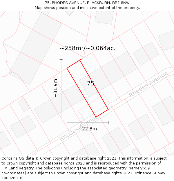 75, RHODES AVENUE, BLACKBURN, BB1 8NW: Plot and title map