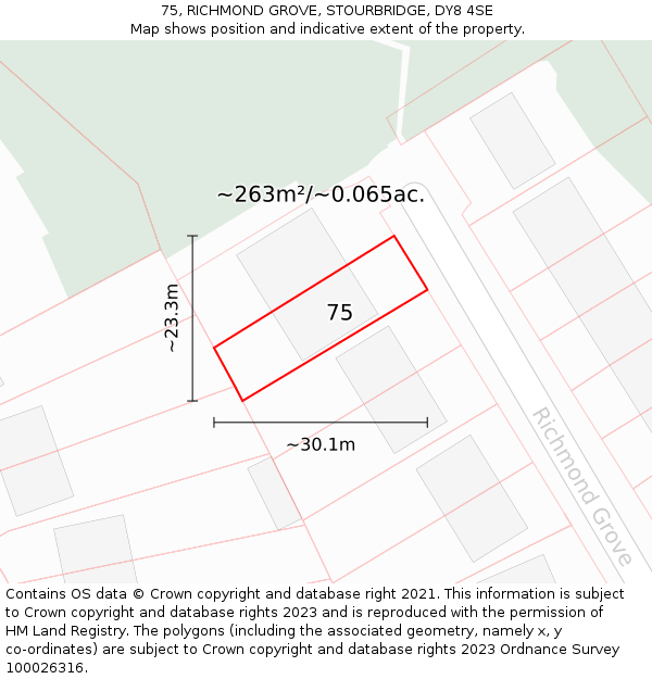 75, RICHMOND GROVE, STOURBRIDGE, DY8 4SE: Plot and title map