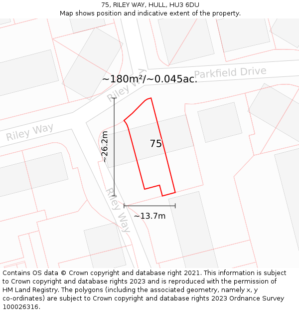75, RILEY WAY, HULL, HU3 6DU: Plot and title map