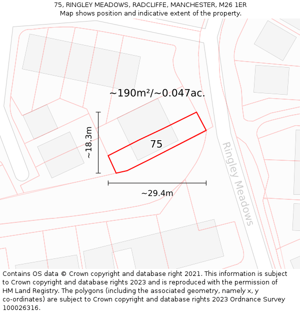 75, RINGLEY MEADOWS, RADCLIFFE, MANCHESTER, M26 1ER: Plot and title map