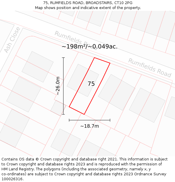 75, RUMFIELDS ROAD, BROADSTAIRS, CT10 2PG: Plot and title map