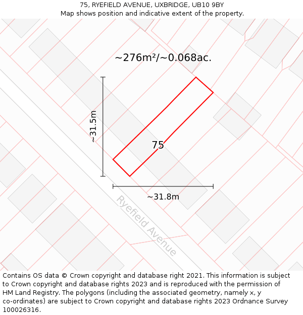 75, RYEFIELD AVENUE, UXBRIDGE, UB10 9BY: Plot and title map