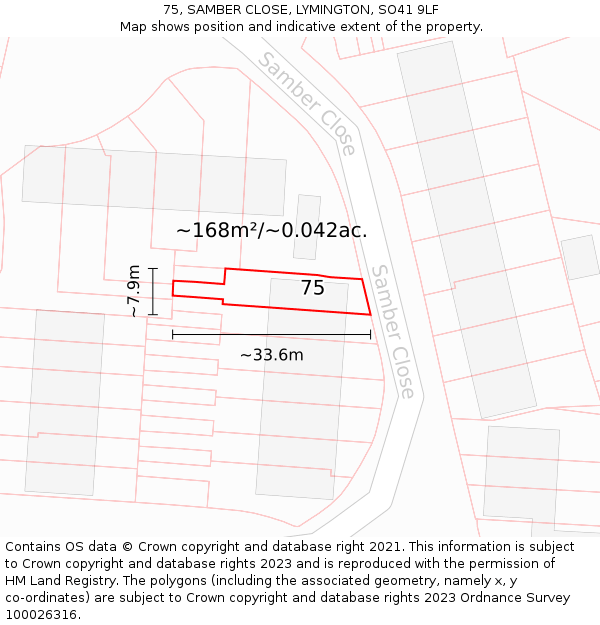 75, SAMBER CLOSE, LYMINGTON, SO41 9LF: Plot and title map