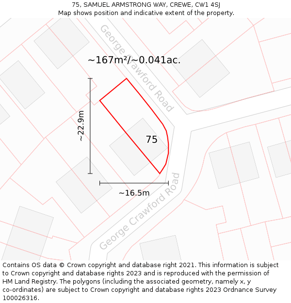 75, SAMUEL ARMSTRONG WAY, CREWE, CW1 4SJ: Plot and title map