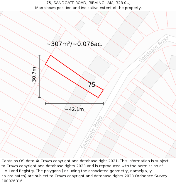 75, SANDGATE ROAD, BIRMINGHAM, B28 0UJ: Plot and title map