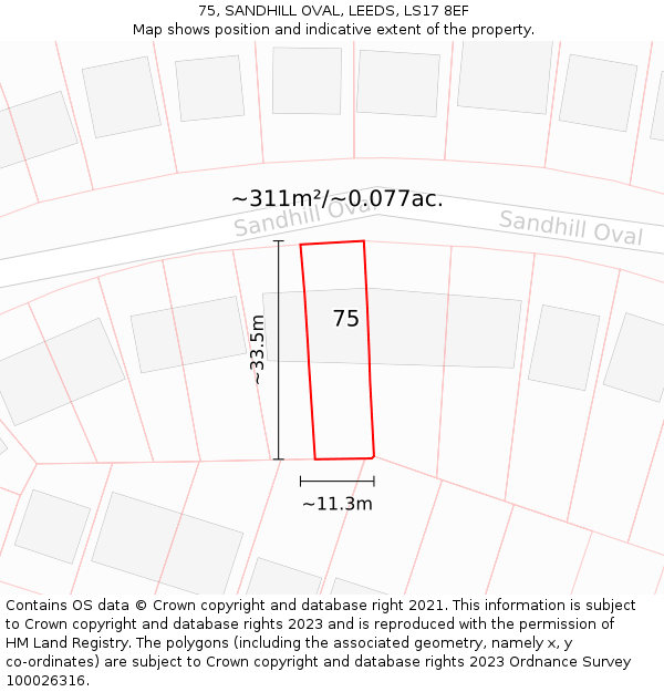 75, SANDHILL OVAL, LEEDS, LS17 8EF: Plot and title map